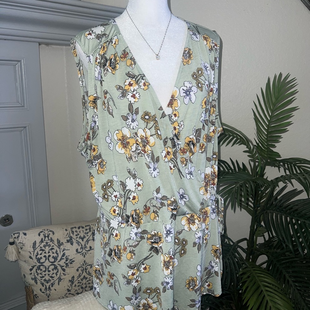 West Kei Floral Sleeveless Wrap Top - Green and Yellow